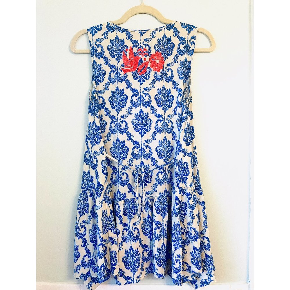 THML Sleeveless Orange and Blue Embroidered Tunic Tank Top S - Picture 4 of 8